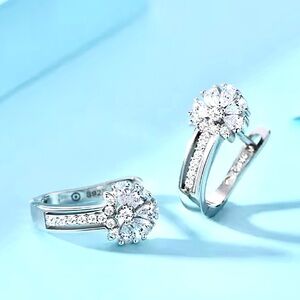 925 Sterling Silver Crystal Flower Hoop Earrings